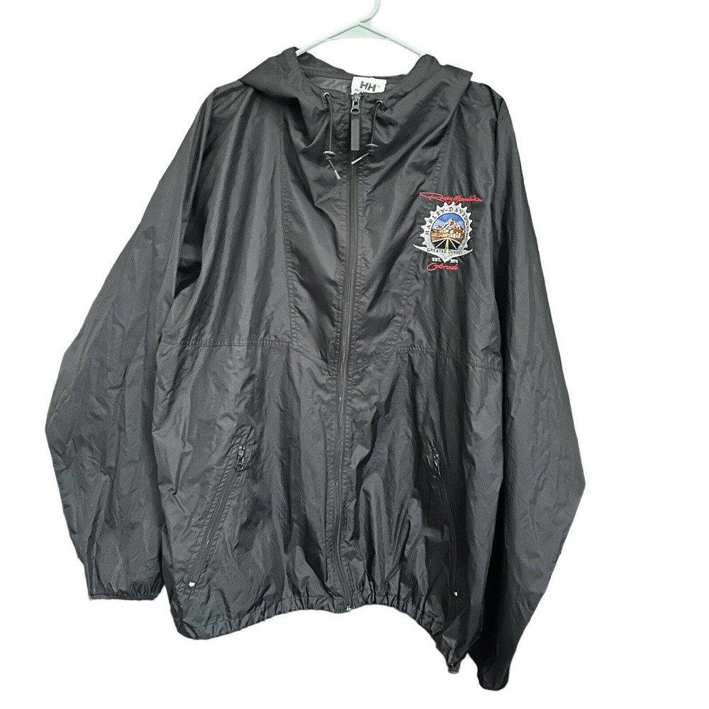 Helly Hansen Harley-Davidson Black Full Zip Hooded Windbreaker Size XL